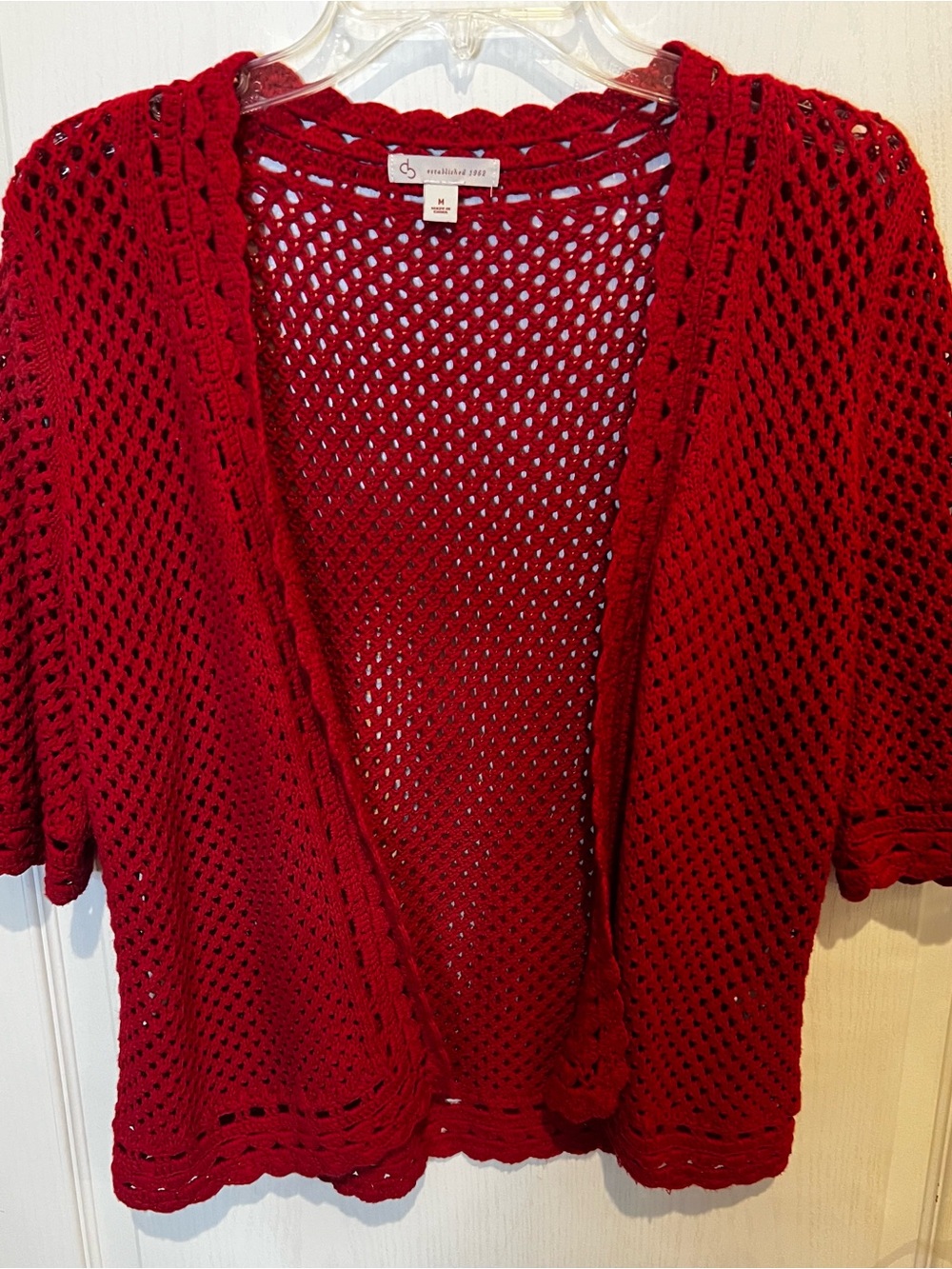 Dress Barn Red Open-Knit Short Sleeve Cardigan